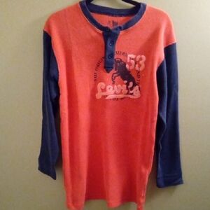 Mens L Levi's Long Sleeve Orange and Blue Tee with Waffleknitted Mediumweight